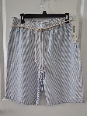Tribal Light Blue & White Seersucker Shorts with Rope Drawstring